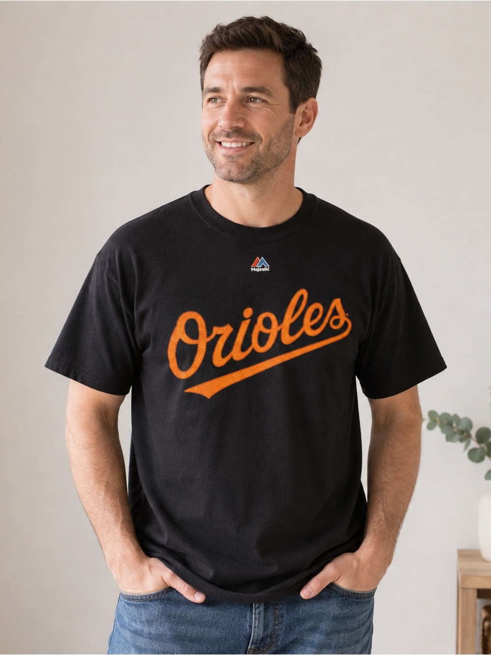 Majestic Baltimore Orioles Black Graphic T-Shirt 100% Cotton No Size